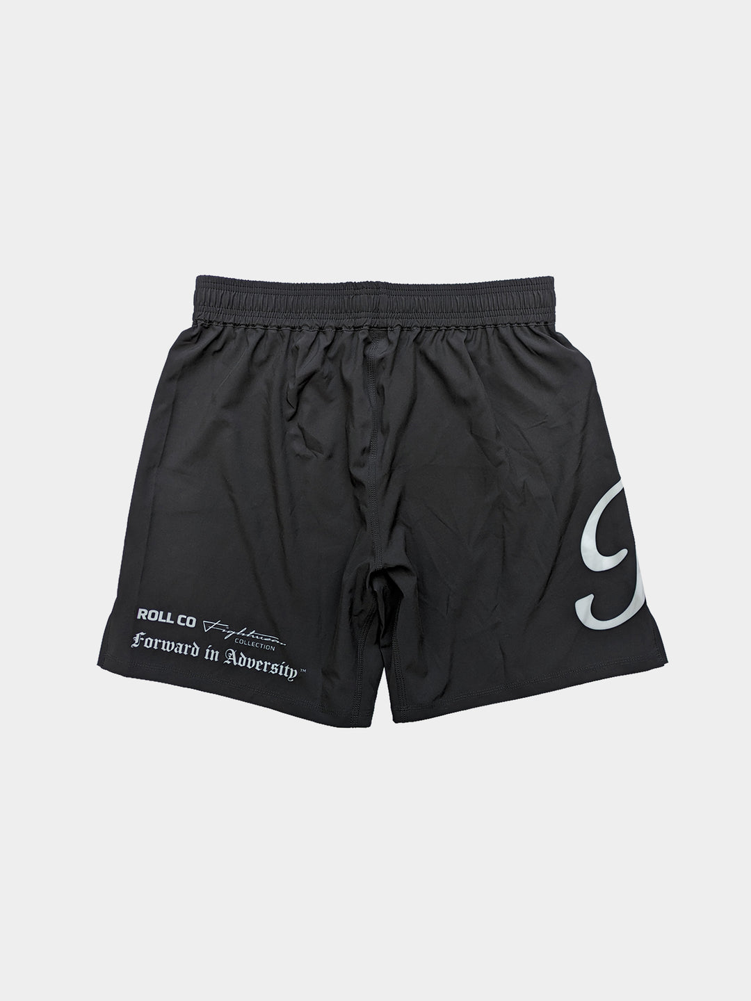 Black Roll Co BJJ MMA shorts with white R logo - Back