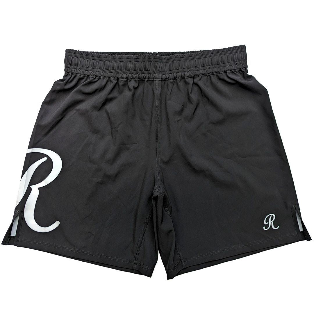 Black Roll Co BJJ MMA shorts with white R logo